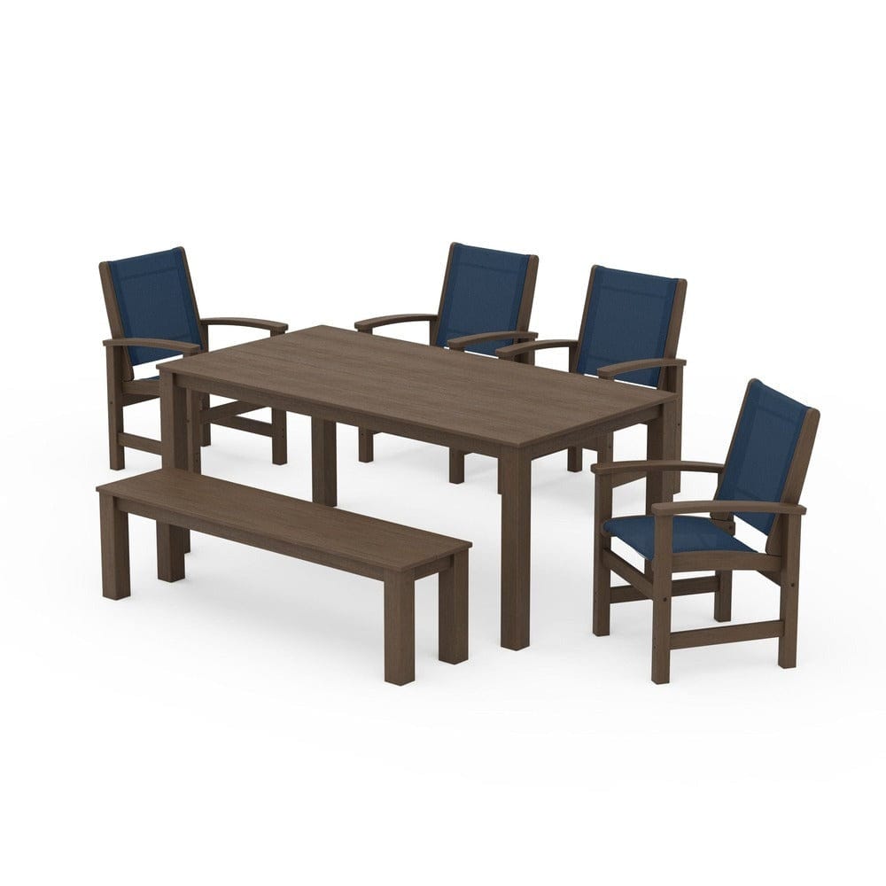 POLYWOOD® Outdoor Furniture POLYWOOD® - Coastal 6-Piece Parsons Dining Set with Bench - PWS2276