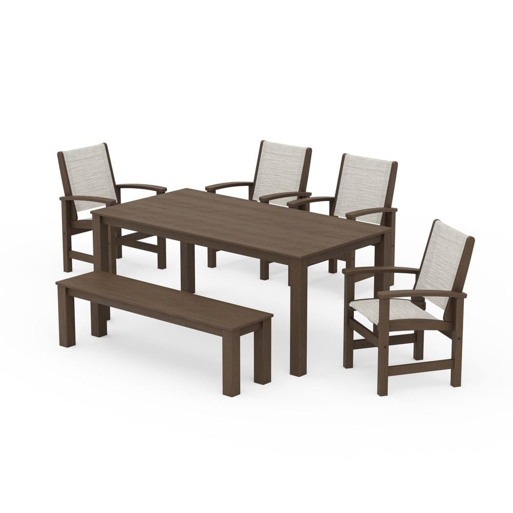 POLYWOOD® Outdoor Furniture POLYWOOD® - Coastal 6-Piece Parsons Dining Set with Bench - PWS2276