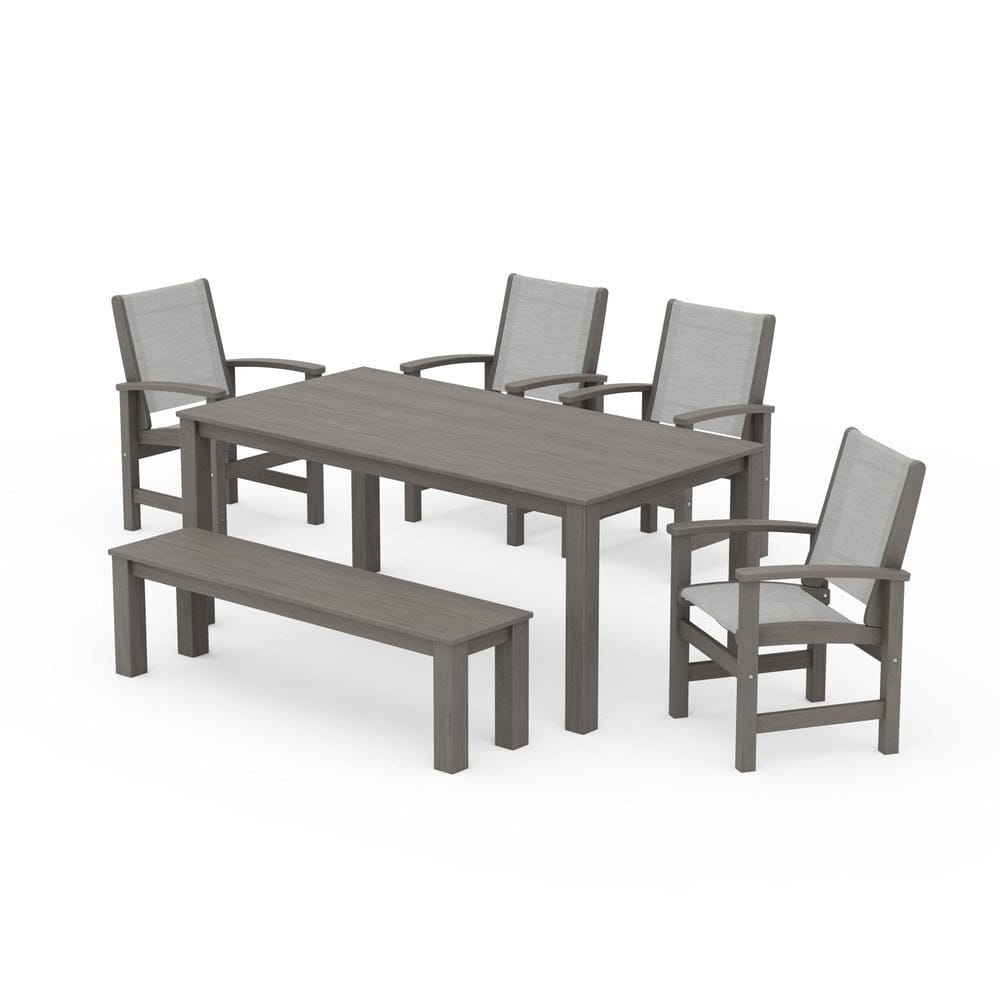 POLYWOOD® Outdoor Furniture POLYWOOD® - Coastal 6-Piece Parsons Dining Set with Bench - PWS2276