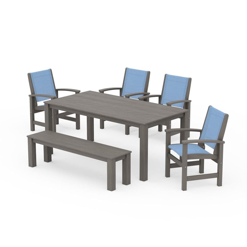 POLYWOOD® Outdoor Furniture Driftwood / Poolside Sling POLYWOOD® - Coastal 6-Piece Parsons Dining Set with Bench - PWS2276