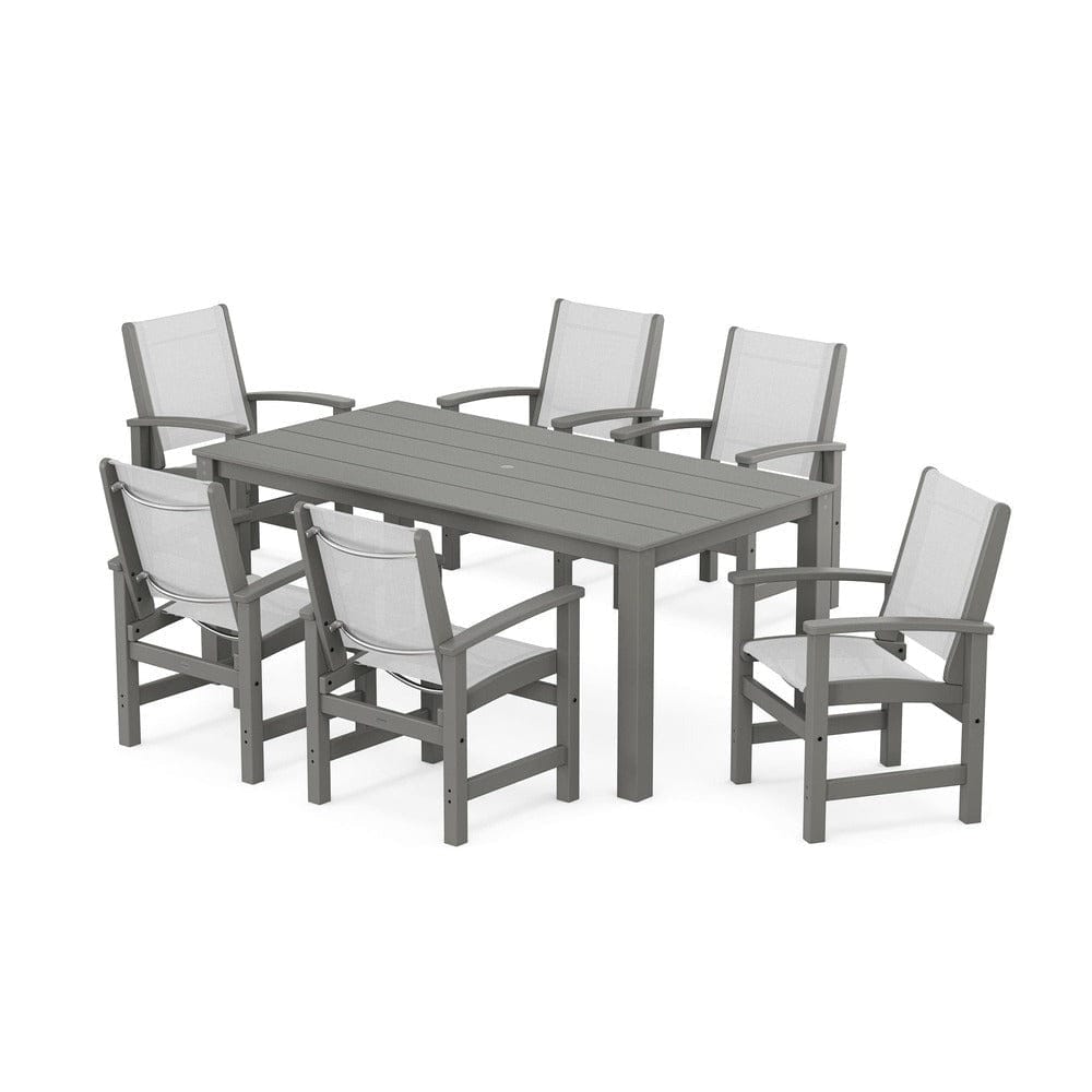 POLYWOOD® Outdoor Furniture Slate Grey / White Sling POLYWOOD® - Coastal 7-Piece Parsons Dining Set - PWS2275
