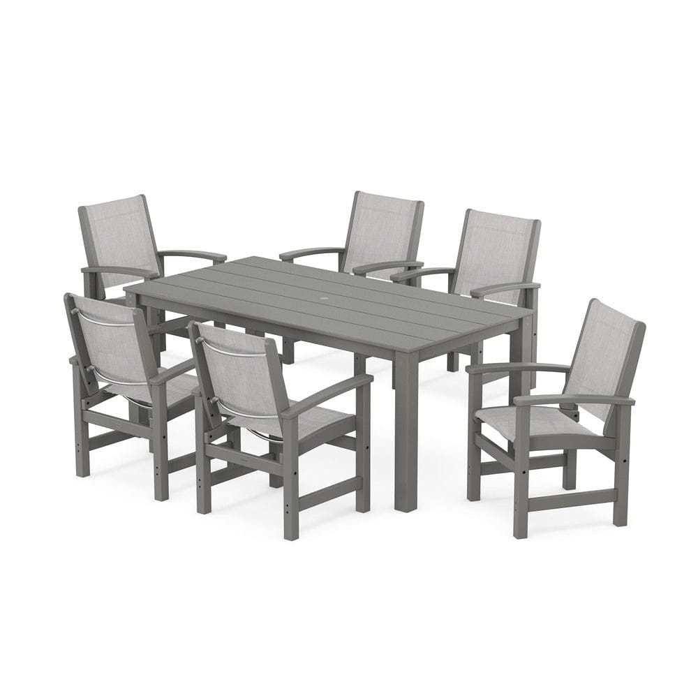 POLYWOOD® Outdoor Furniture Slate Grey / Parchment Sling POLYWOOD® - Coastal 7-Piece Parsons Dining Set - PWS2275
