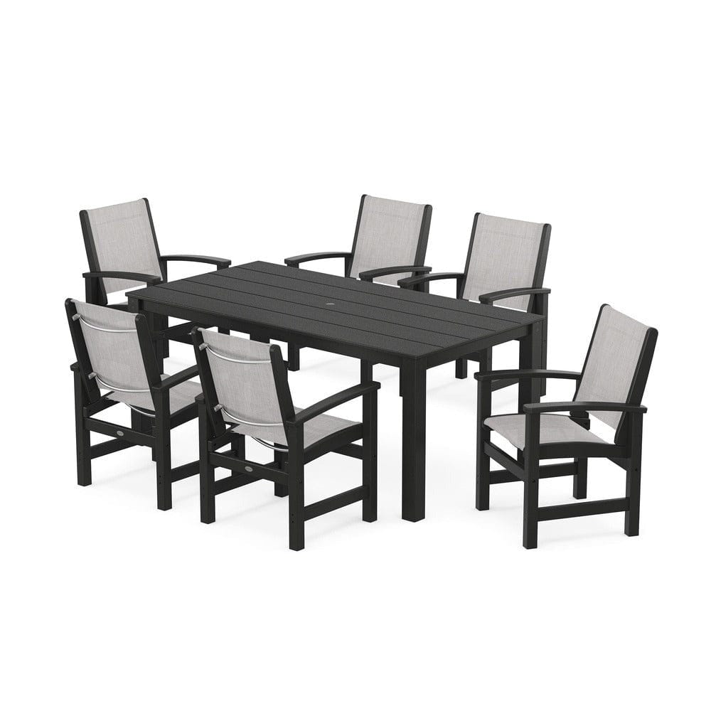 POLYWOOD® Outdoor Furniture Black / Parchment Sling POLYWOOD® - Coastal 7-Piece Parsons Dining Set - PWS2275