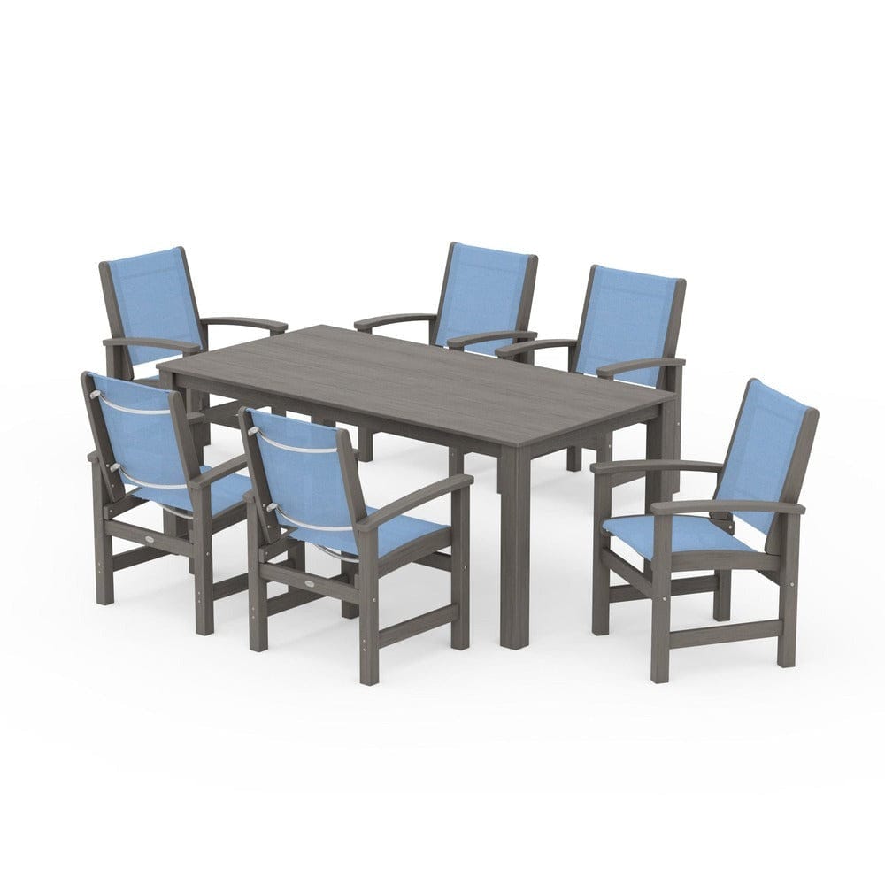 POLYWOOD® Outdoor Furniture Driftwood / Poolside Sling POLYWOOD® - Coastal 7-Piece Parsons Dining Set - PWS2275