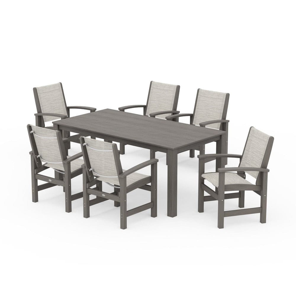 POLYWOOD® Outdoor Furniture Driftwood / Birch Sling POLYWOOD® - Coastal 7-Piece Parsons Dining Set - PWS2275