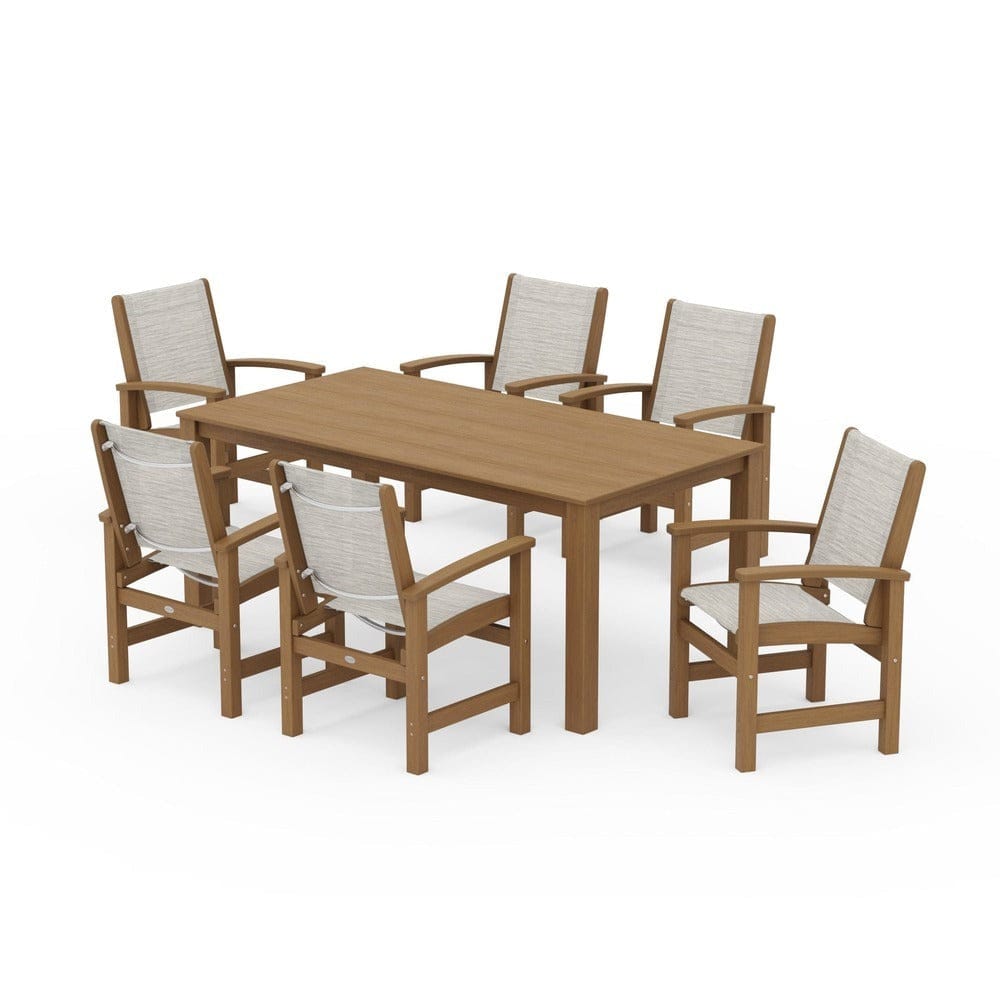 POLYWOOD® Outdoor Furniture Natural / Birch Sling POLYWOOD® - Coastal 7-Piece Parsons Dining Set - PWS2275