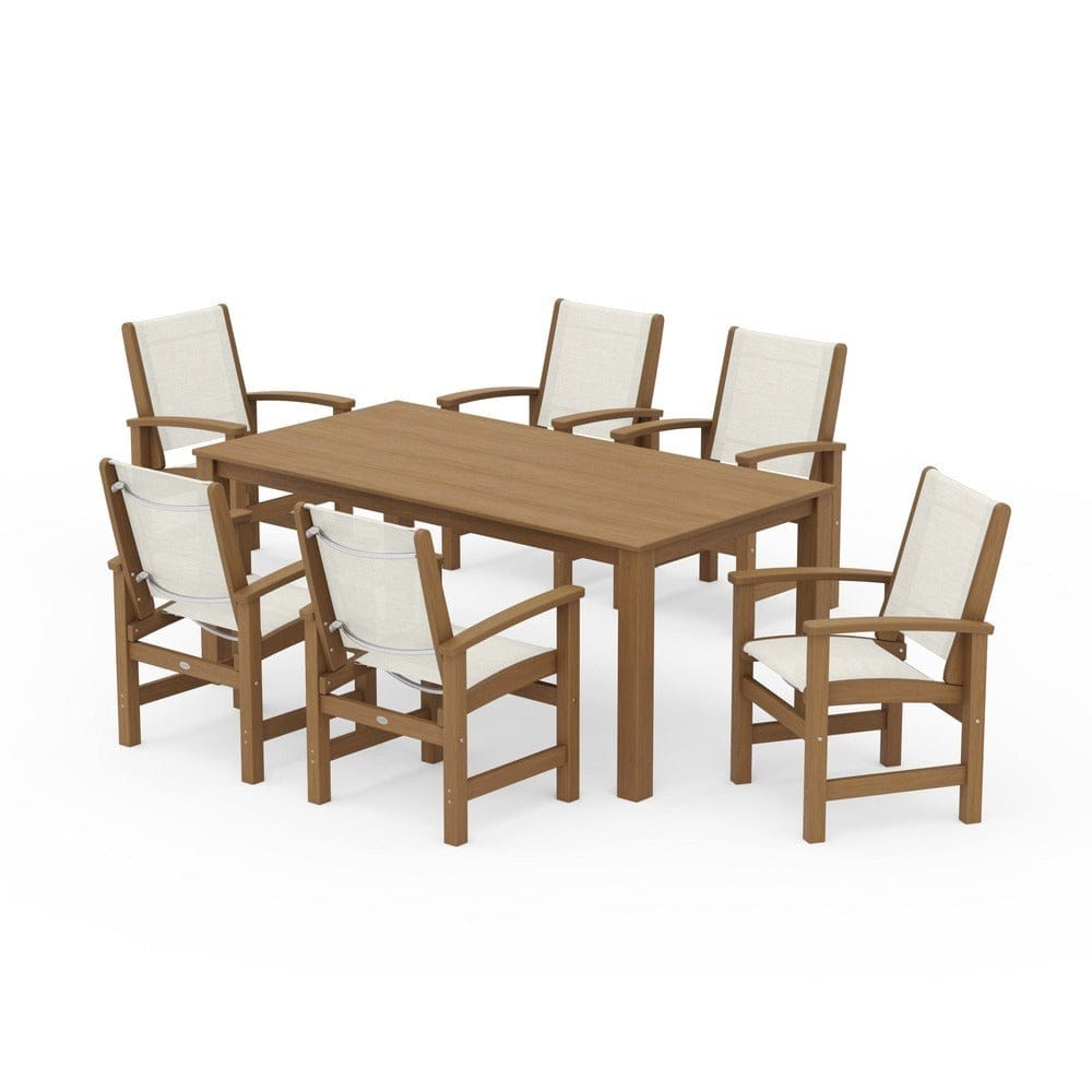POLYWOOD® Outdoor Furniture Natural / Parchment Sling POLYWOOD® - Coastal 7-Piece Parsons Dining Set - PWS2275