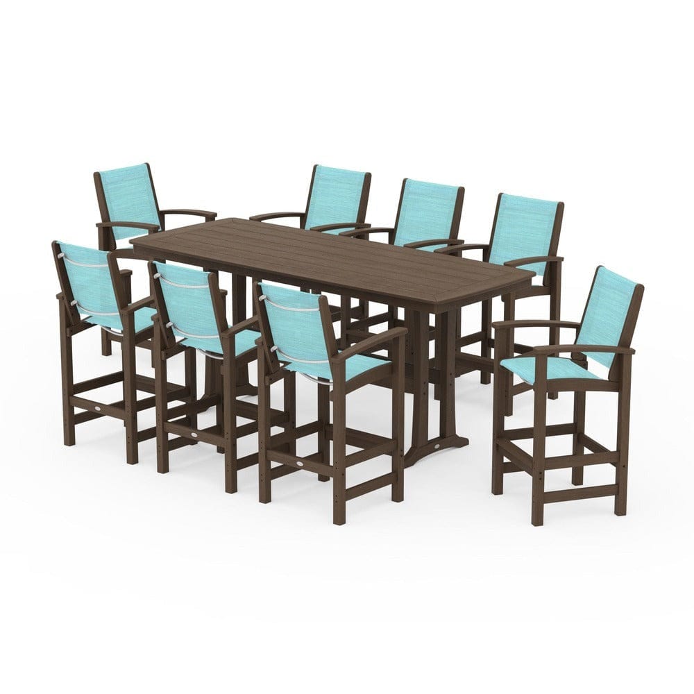 POLYWOOD® Outdoor Furniture POLYWOOD® - Coastal 9-Piece Bar Set with Trestle Legs - PWS1948