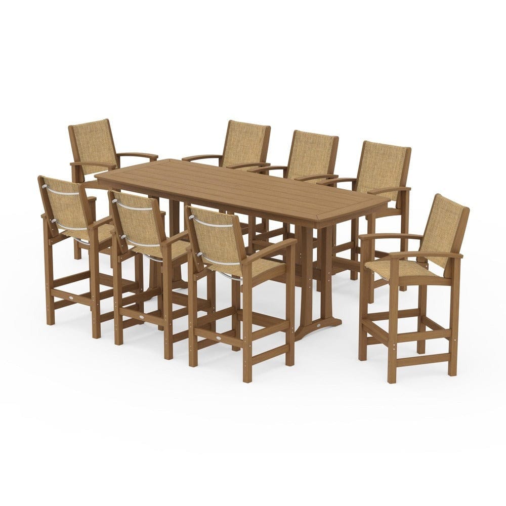 POLYWOOD® Outdoor Furniture POLYWOOD® - Coastal 9-Piece Bar Set with Trestle Legs - PWS1948