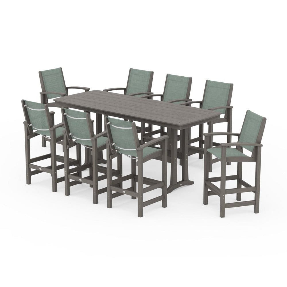 POLYWOOD® Outdoor Furniture POLYWOOD® - Coastal 9-Piece Bar Set with Trestle Legs - PWS1948