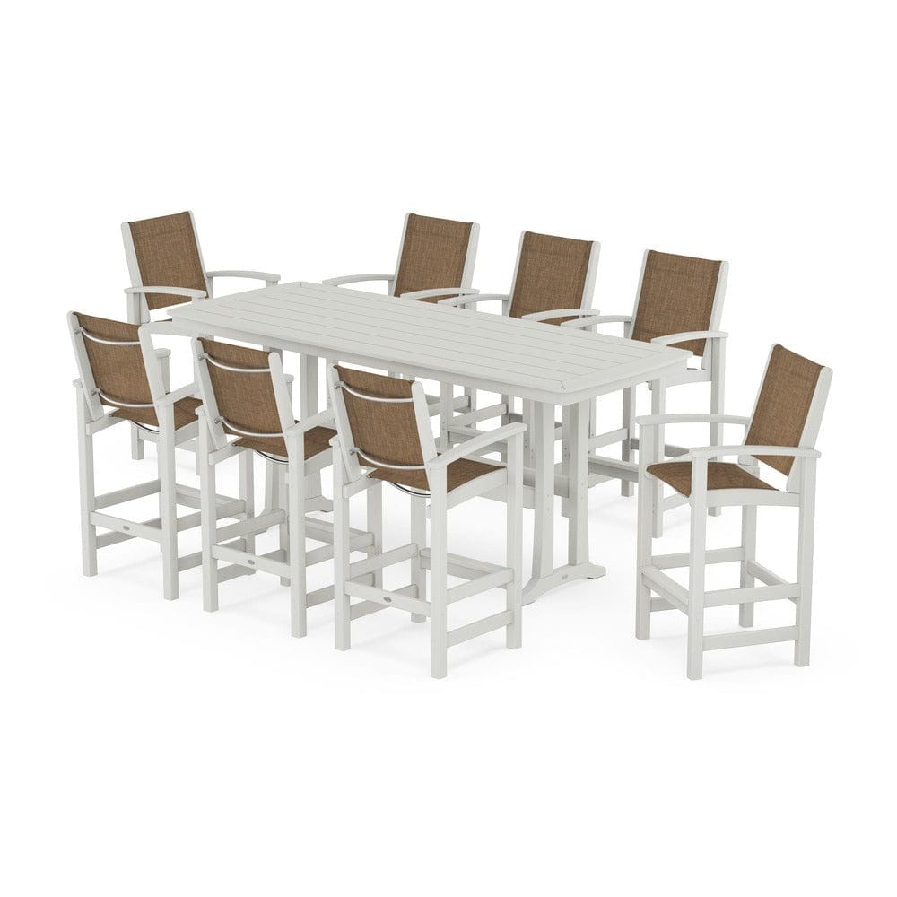 POLYWOOD® Outdoor Furniture POLYWOOD® - Coastal 9-Piece Bar Set with Trestle Legs - PWS1948