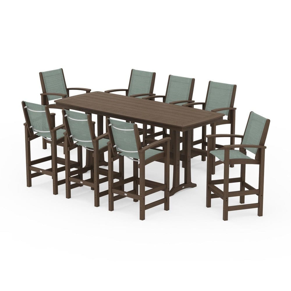POLYWOOD® Outdoor Furniture POLYWOOD® - Coastal 9-Piece Bar Set with Trestle Legs - PWS1948