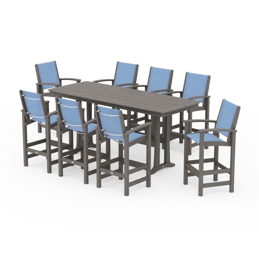 POLYWOOD® Outdoor Furniture POLYWOOD® - Coastal 9-Piece Bar Set with Trestle Legs - PWS1948