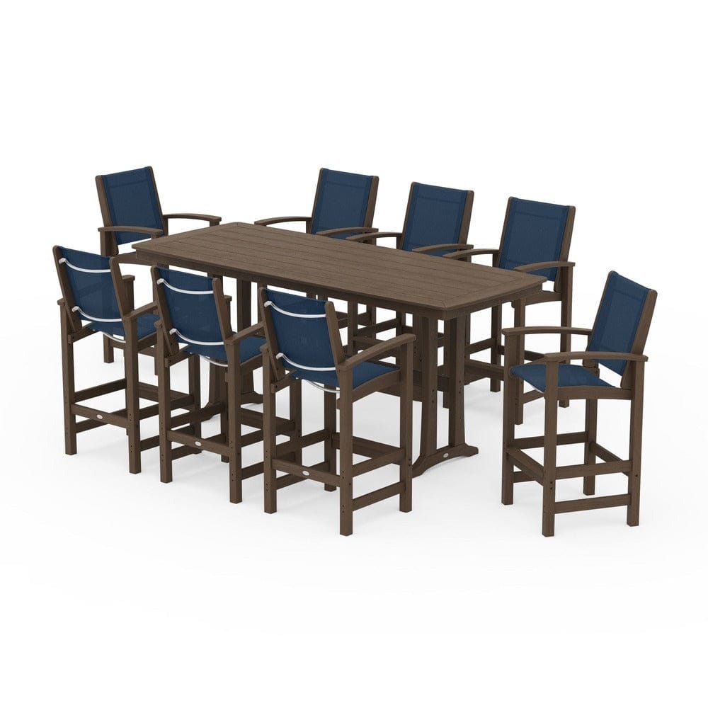 POLYWOOD® Outdoor Furniture POLYWOOD® - Coastal 9-Piece Bar Set with Trestle Legs - PWS1948