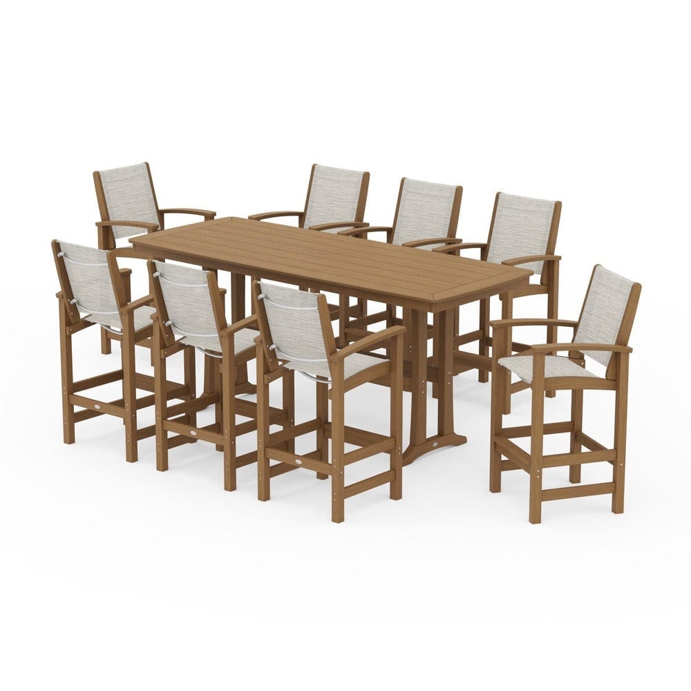POLYWOOD® Outdoor Furniture POLYWOOD® - Coastal 9-Piece Bar Set with Trestle Legs - PWS1948