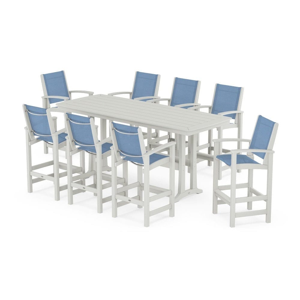 POLYWOOD® Outdoor Furniture POLYWOOD® - Coastal 9-Piece Bar Set with Trestle Legs - PWS1948