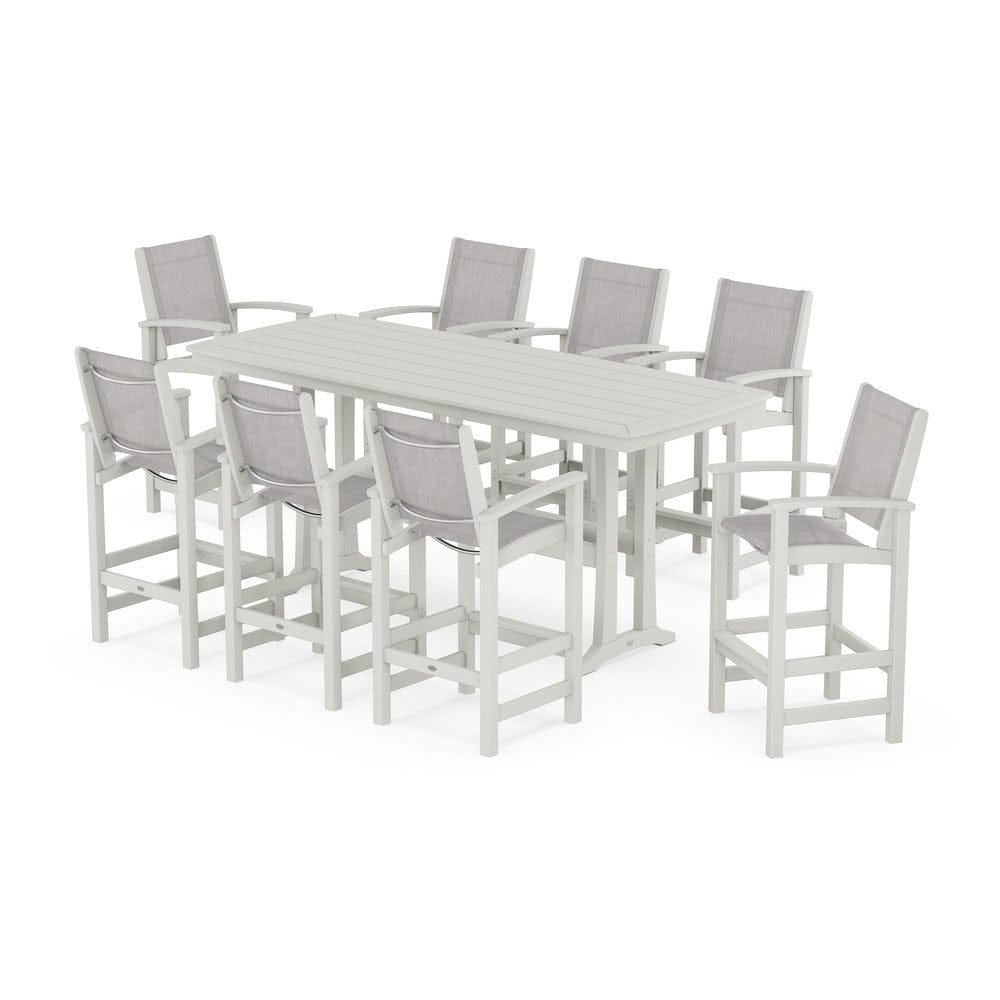 POLYWOOD® Outdoor Furniture POLYWOOD® - Coastal 9-Piece Bar Set with Trestle Legs - PWS1948
