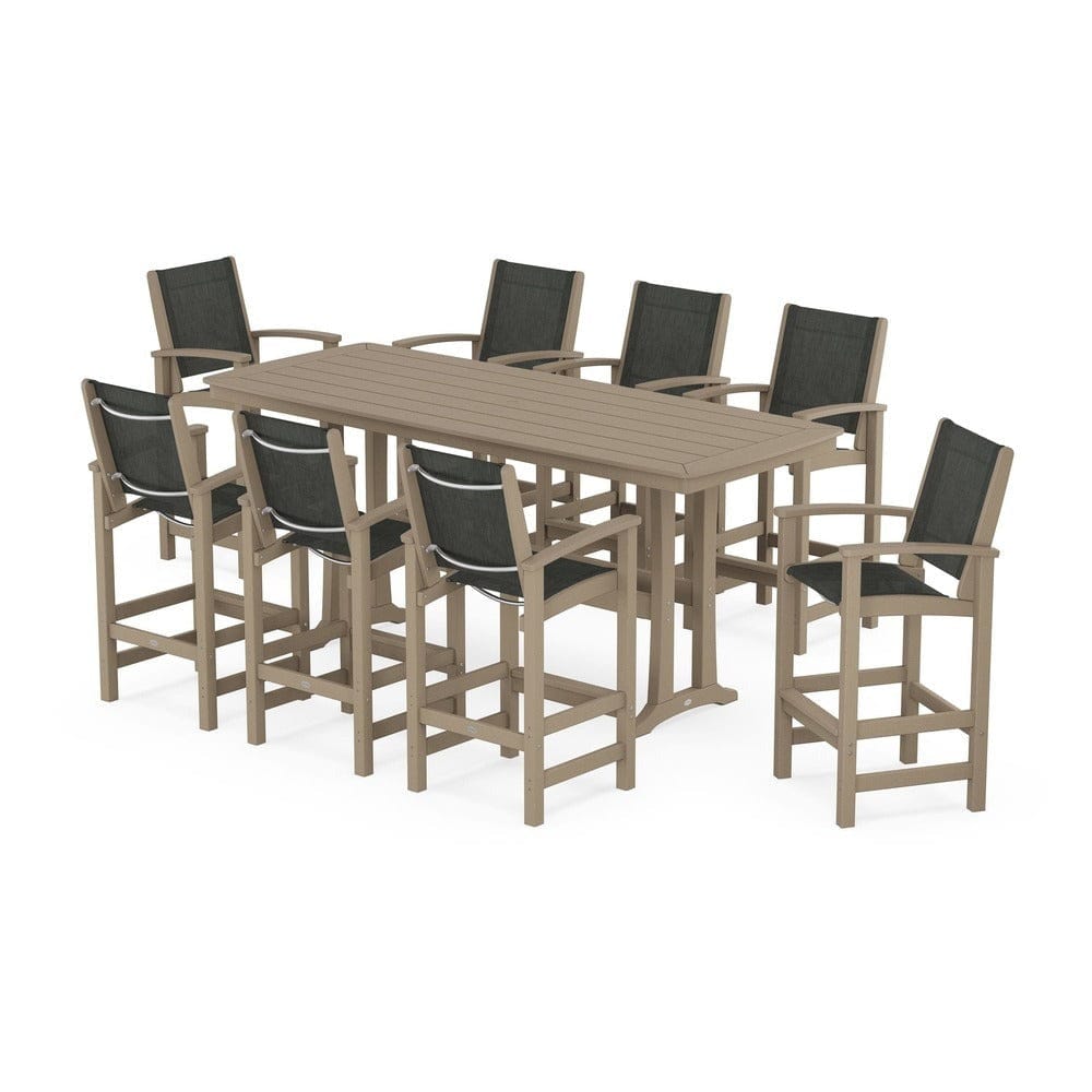 POLYWOOD® Outdoor Furniture POLYWOOD® - Coastal 9-Piece Bar Set with Trestle Legs - PWS1948