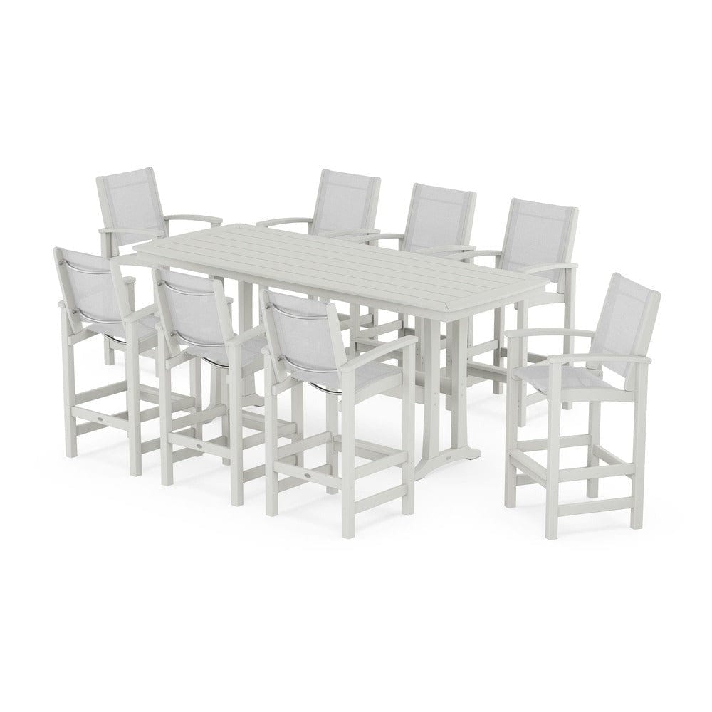 POLYWOOD® Outdoor Furniture POLYWOOD® - Coastal 9-Piece Bar Set with Trestle Legs - PWS1948