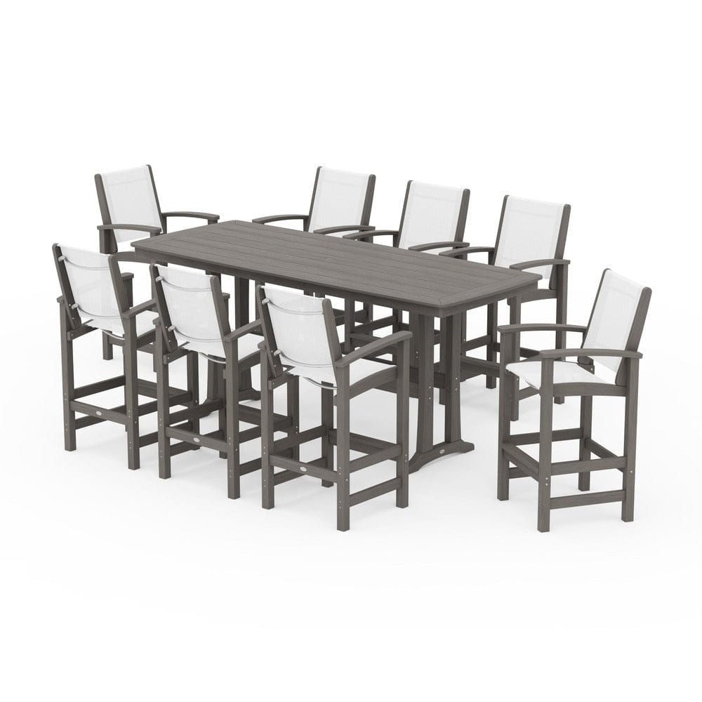 POLYWOOD® Outdoor Furniture POLYWOOD® - Coastal 9-Piece Bar Set with Trestle Legs - PWS1948