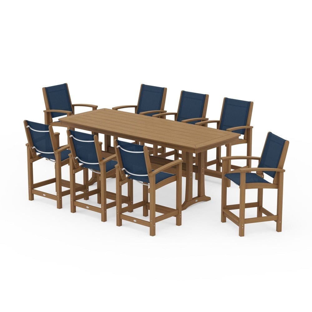 POLYWOOD® Outdoor Furniture POLYWOOD® - Coastal 9-Piece Counter Set with Trestle Legs - PWS1931