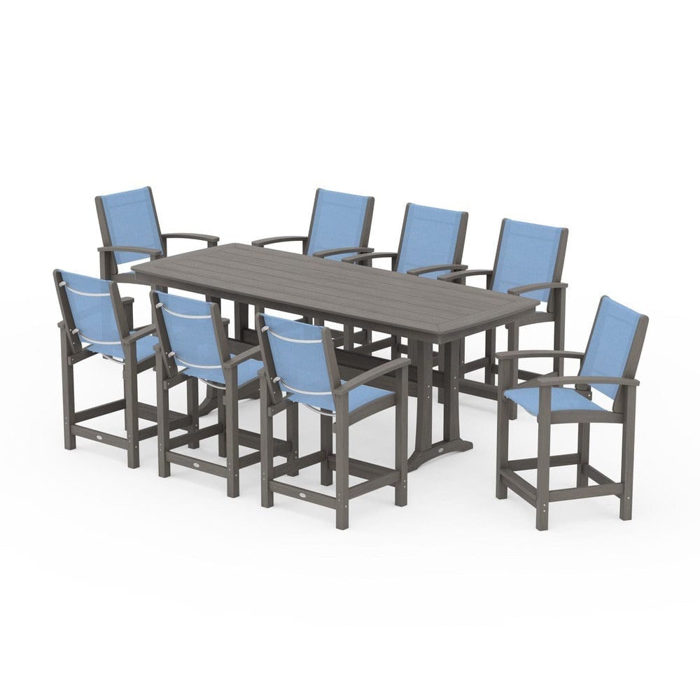POLYWOOD® Outdoor Furniture POLYWOOD® - Coastal 9-Piece Counter Set with Trestle Legs - PWS1931