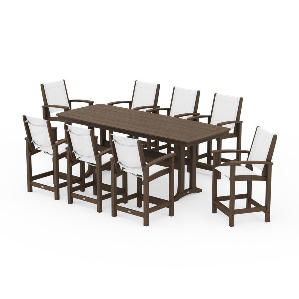 POLYWOOD® Outdoor Furniture POLYWOOD® - Coastal 9-Piece Counter Set with Trestle Legs - PWS1931