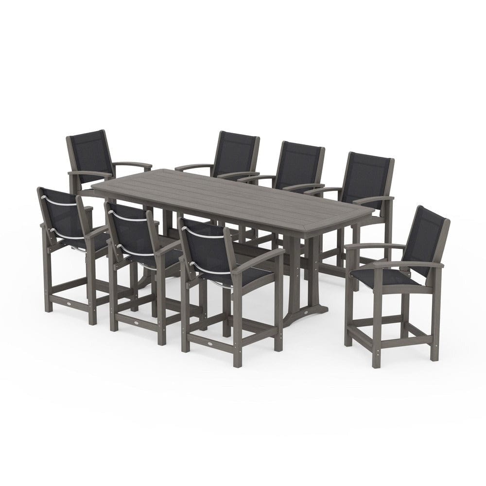 POLYWOOD® Outdoor Furniture POLYWOOD® - Coastal 9-Piece Counter Set with Trestle Legs - PWS1931