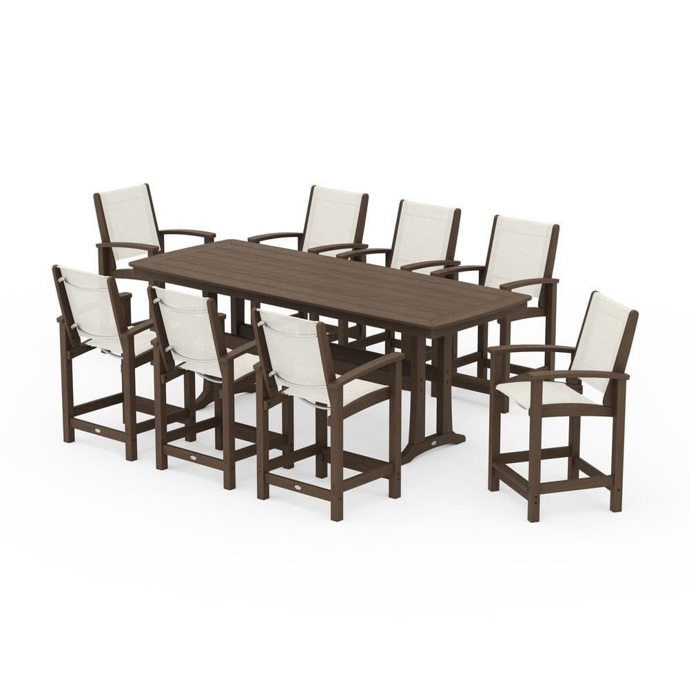 POLYWOOD® Outdoor Furniture POLYWOOD® - Coastal 9-Piece Counter Set with Trestle Legs - PWS1931