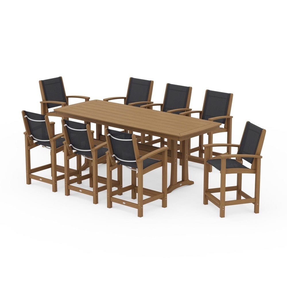POLYWOOD® Outdoor Furniture POLYWOOD® - Coastal 9-Piece Counter Set with Trestle Legs - PWS1931