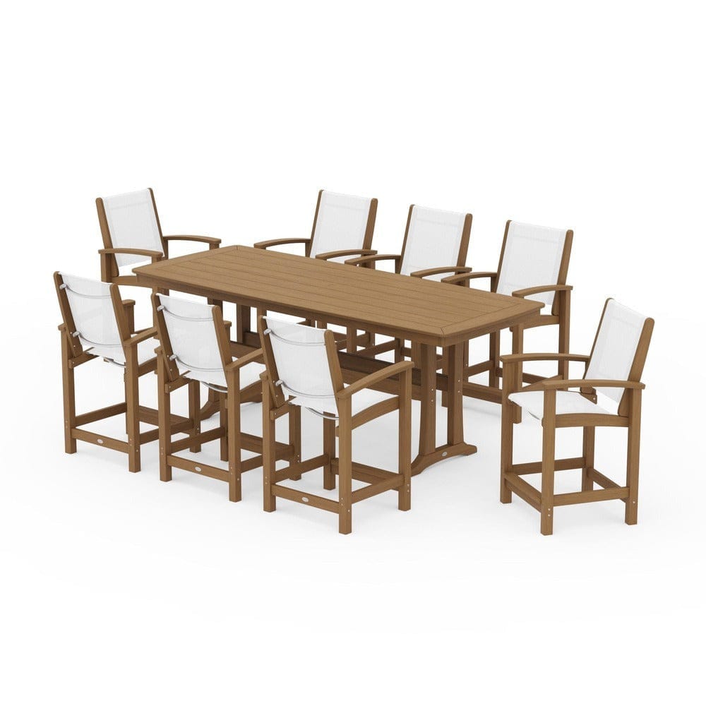 POLYWOOD® Outdoor Furniture POLYWOOD® - Coastal 9-Piece Counter Set with Trestle Legs - PWS1931