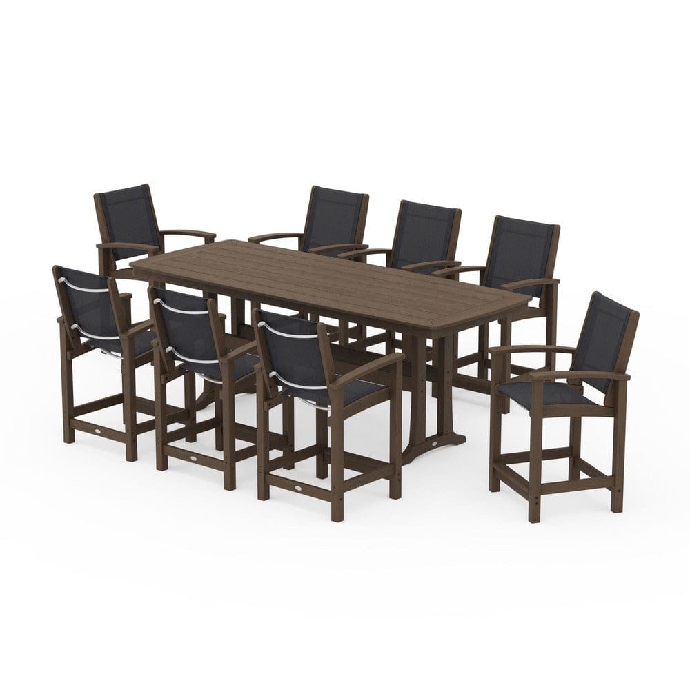 POLYWOOD® Outdoor Furniture POLYWOOD® - Coastal 9-Piece Counter Set with Trestle Legs - PWS1931