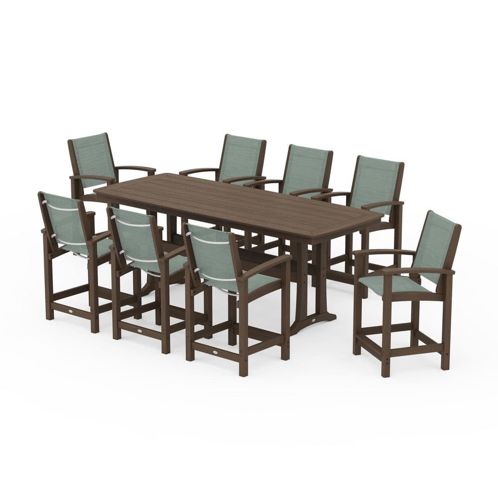 POLYWOOD® Outdoor Furniture POLYWOOD® - Coastal 9-Piece Counter Set with Trestle Legs - PWS1931