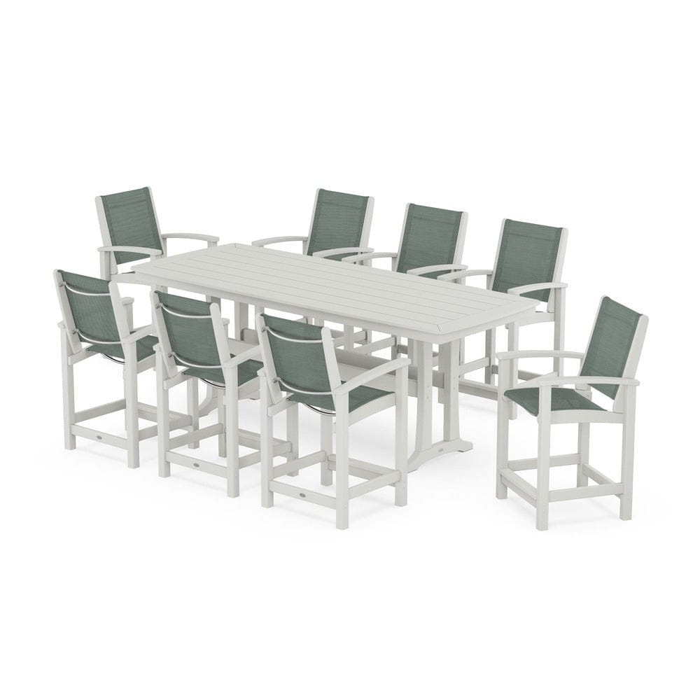 POLYWOOD® Outdoor Furniture POLYWOOD® - Coastal 9-Piece Counter Set with Trestle Legs - PWS1931