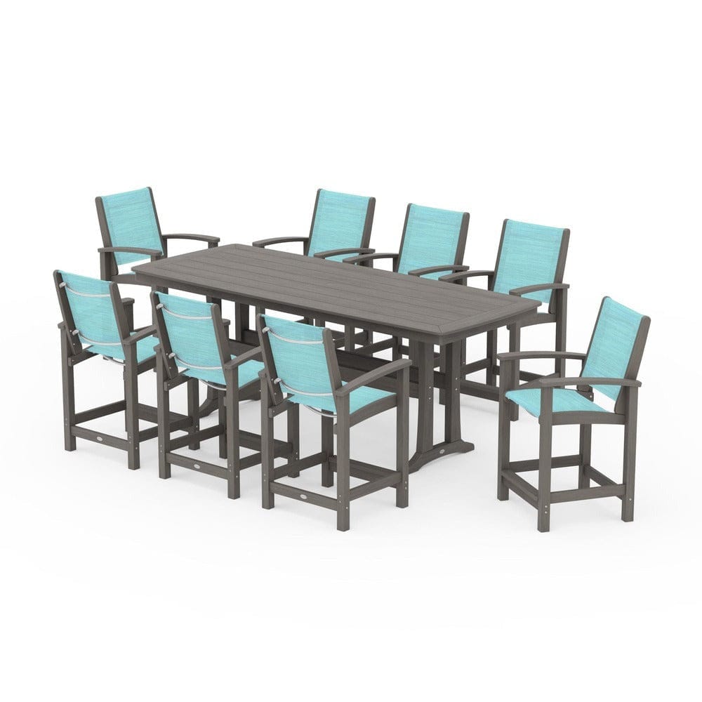 POLYWOOD® Outdoor Furniture POLYWOOD® - Coastal 9-Piece Counter Set with Trestle Legs - PWS1931