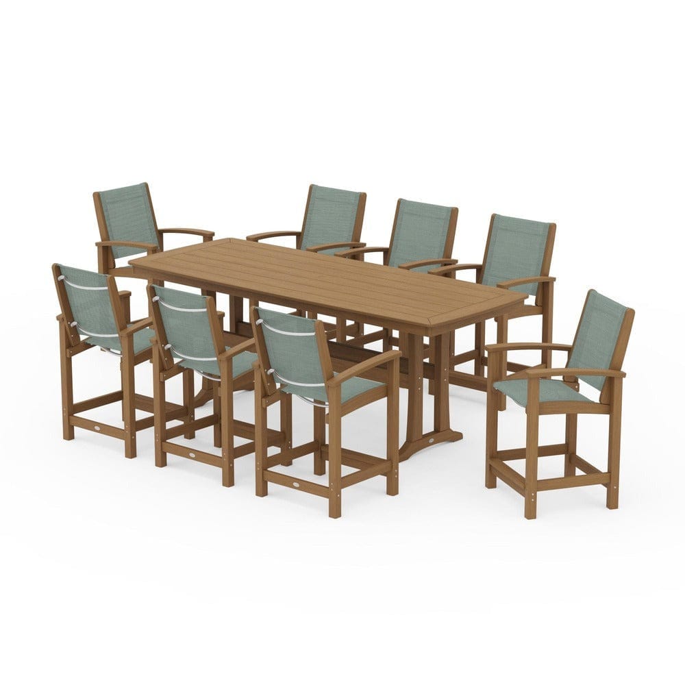 POLYWOOD® Outdoor Furniture POLYWOOD® - Coastal 9-Piece Counter Set with Trestle Legs - PWS1931