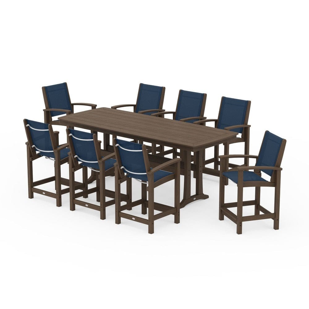 POLYWOOD® Outdoor Furniture POLYWOOD® - Coastal 9-Piece Counter Set with Trestle Legs - PWS1931