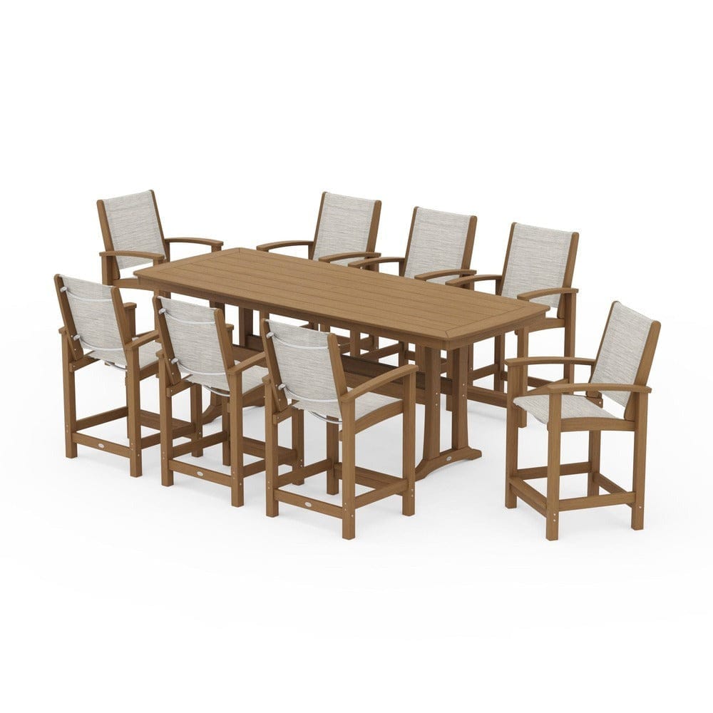 POLYWOOD® Outdoor Furniture POLYWOOD® - Coastal 9-Piece Counter Set with Trestle Legs - PWS1931
