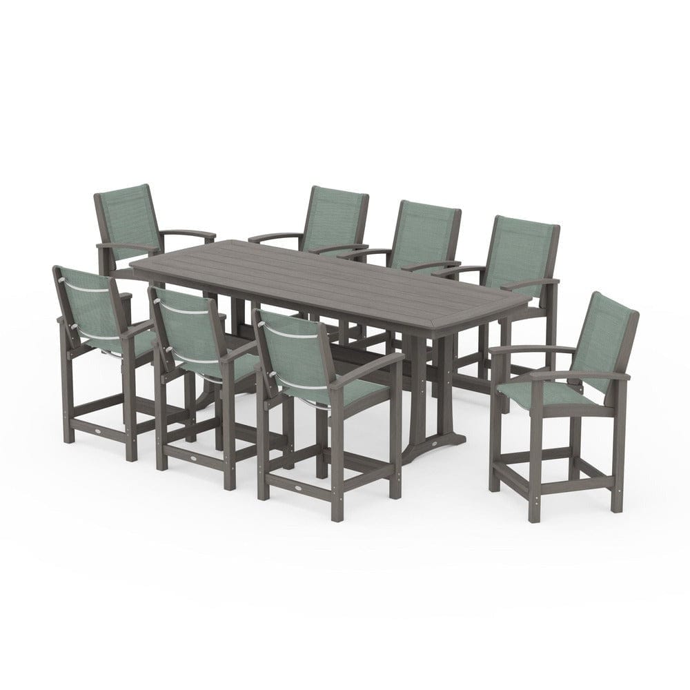 POLYWOOD® Outdoor Furniture POLYWOOD® - Coastal 9-Piece Counter Set with Trestle Legs - PWS1931