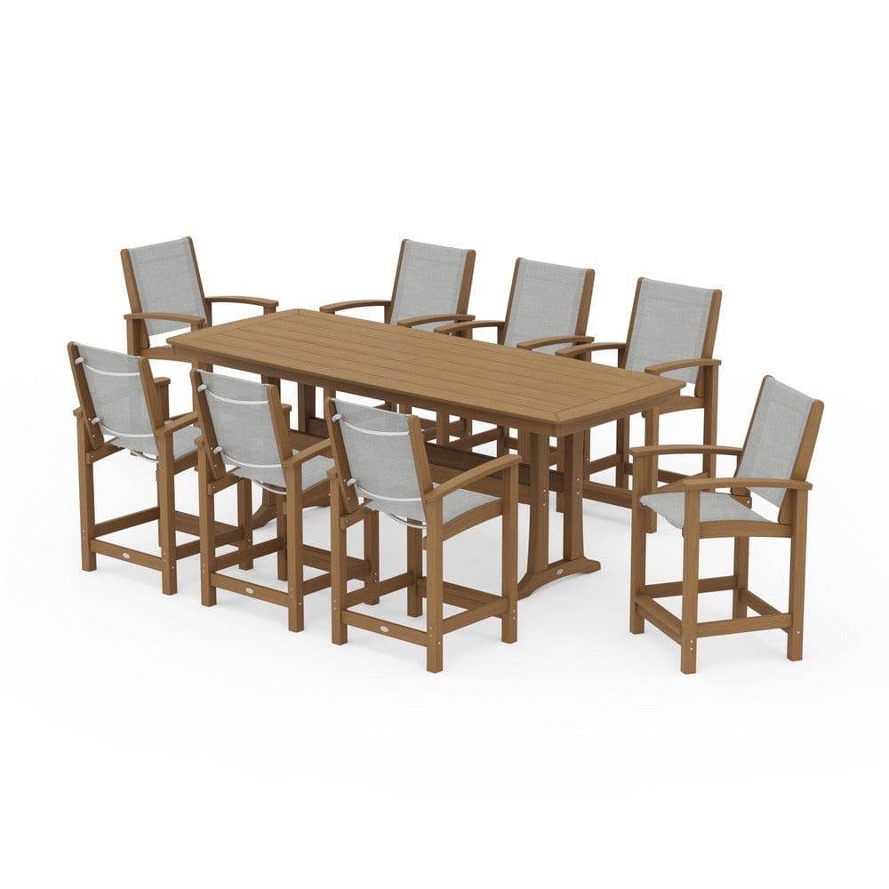 POLYWOOD® Outdoor Furniture POLYWOOD® - Coastal 9-Piece Counter Set with Trestle Legs - PWS1931