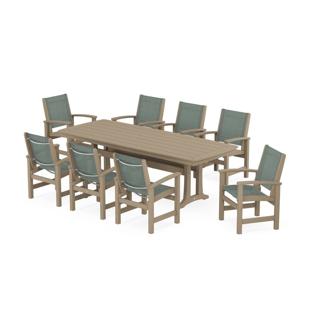 POLYWOOD® Outdoor Furniture POLYWOOD® - Coastal 9-Piece Dining Set with Trestle Legs - PWS1502