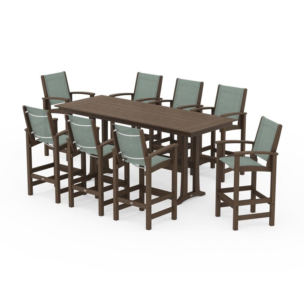 POLYWOOD® Outdoor Furniture POLYWOOD® - Coastal 9-Piece Farmhouse Bar Set with Trestle Legs - PWS1915