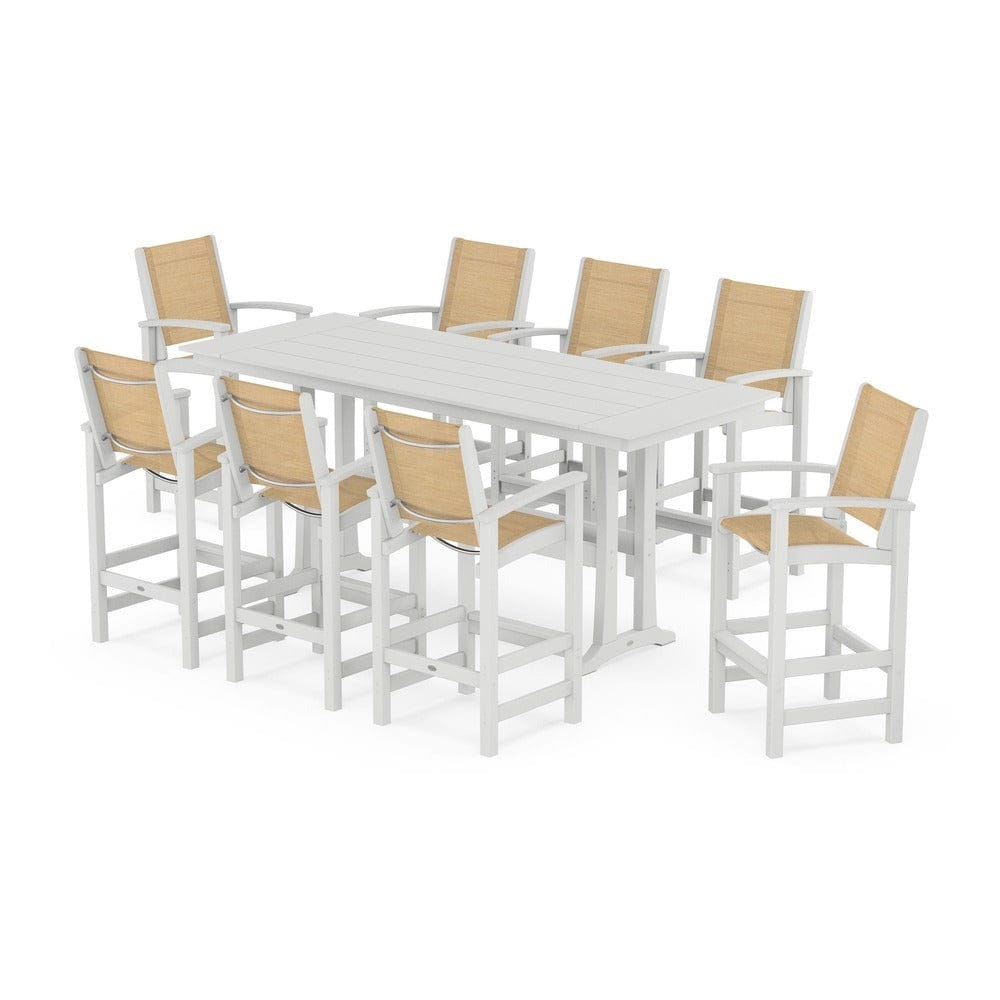 POLYWOOD® - Coastal 9-Piece Farmhouse Bar Set with Trestle Legs - PWS1915