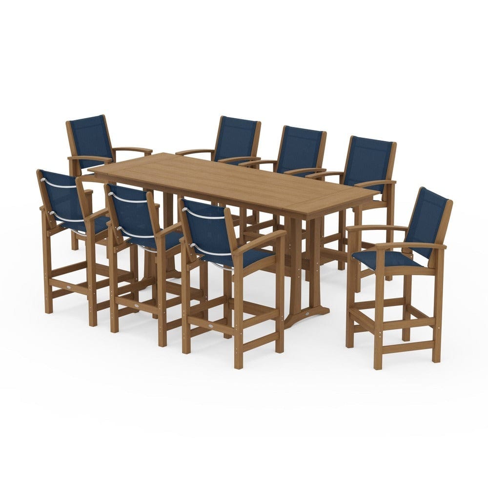 POLYWOOD® Outdoor Furniture POLYWOOD® - Coastal 9-Piece Farmhouse Bar Set with Trestle Legs - PWS1915