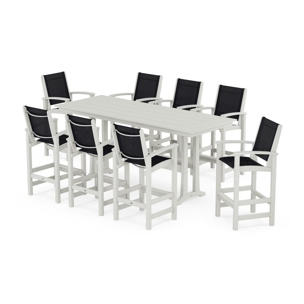 POLYWOOD® Outdoor Furniture POLYWOOD® - Coastal 9-Piece Farmhouse Bar Set with Trestle Legs - PWS1915