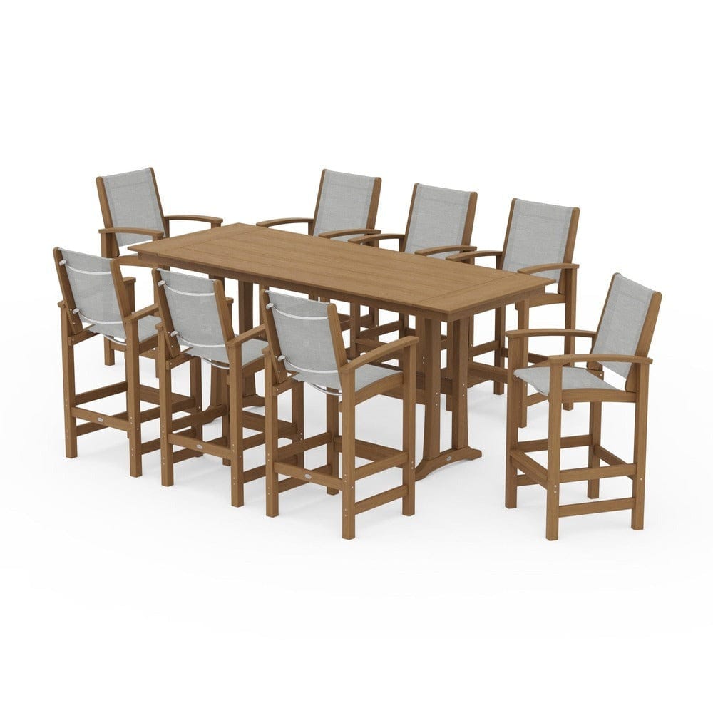 POLYWOOD® Outdoor Furniture POLYWOOD® - Coastal 9-Piece Farmhouse Bar Set with Trestle Legs - PWS1915