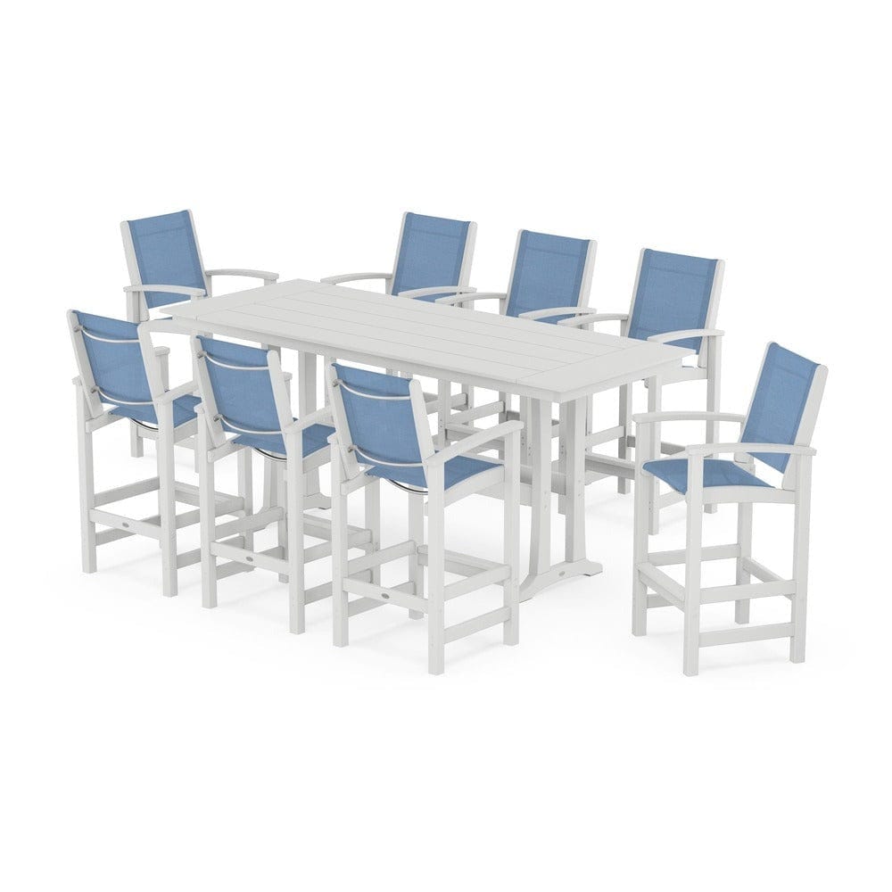 POLYWOOD® - Coastal 9-Piece Farmhouse Bar Set with Trestle Legs - PWS1915 Outdoor Furniture POLYWOOD®