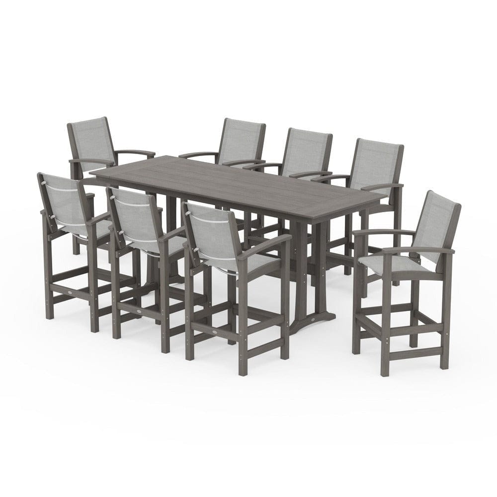 POLYWOOD® Outdoor Furniture POLYWOOD® - Coastal 9-Piece Farmhouse Bar Set with Trestle Legs - PWS1915