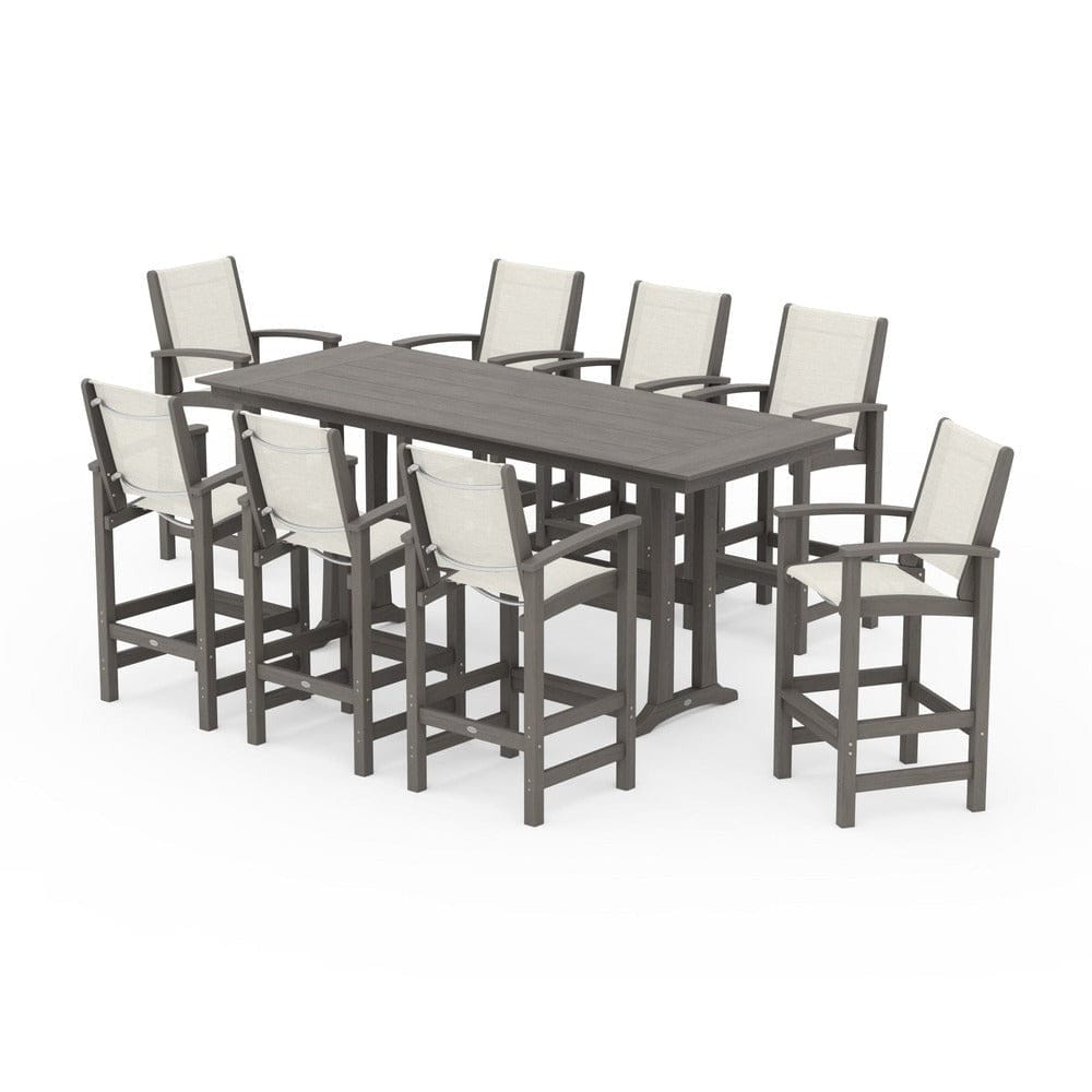 POLYWOOD® Outdoor Furniture POLYWOOD® - Coastal 9-Piece Farmhouse Bar Set with Trestle Legs - PWS1915