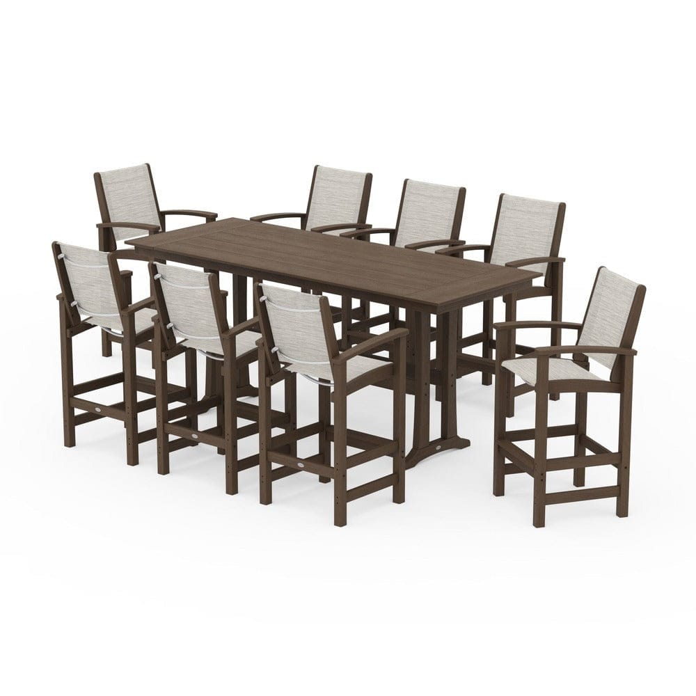 POLYWOOD® Outdoor Furniture POLYWOOD® - Coastal 9-Piece Farmhouse Bar Set with Trestle Legs - PWS1915